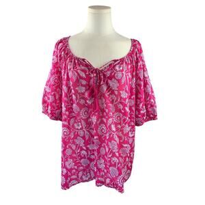 Destination 365 Women’s Pink Floral Blouse Size 1X – Half Sleeve Lightweight Top